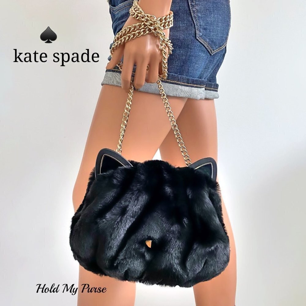 Kate Spade Pitch Purrfect Faux Fur Black Cat Bag NWT - Picture 4 of 11